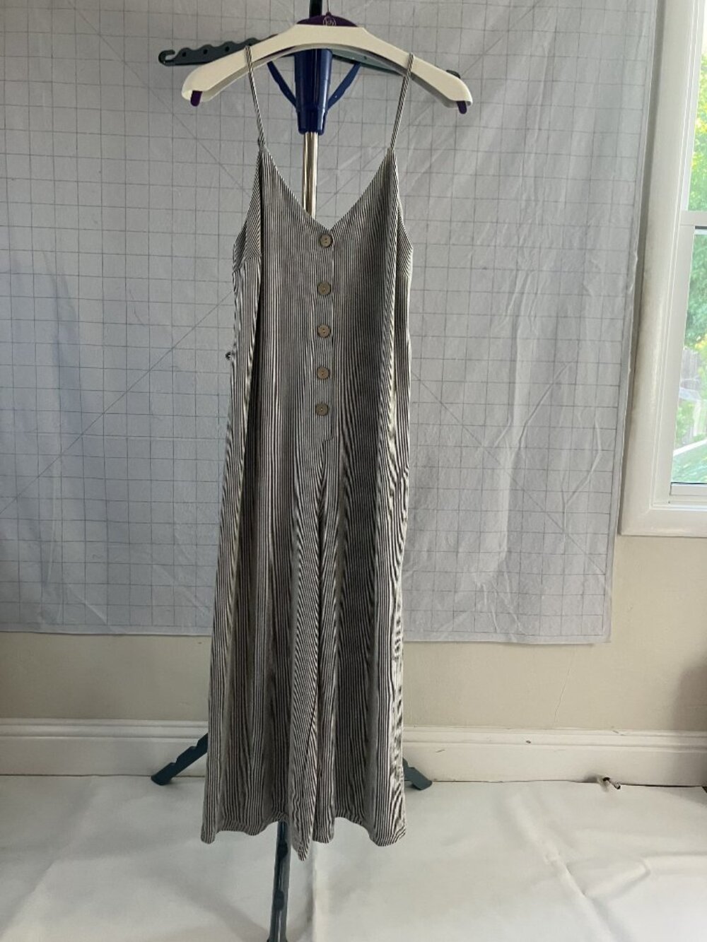 Stradivarius Striped Sleeveless Wide-Leg Jumpsuit With Button Front Adjustable M